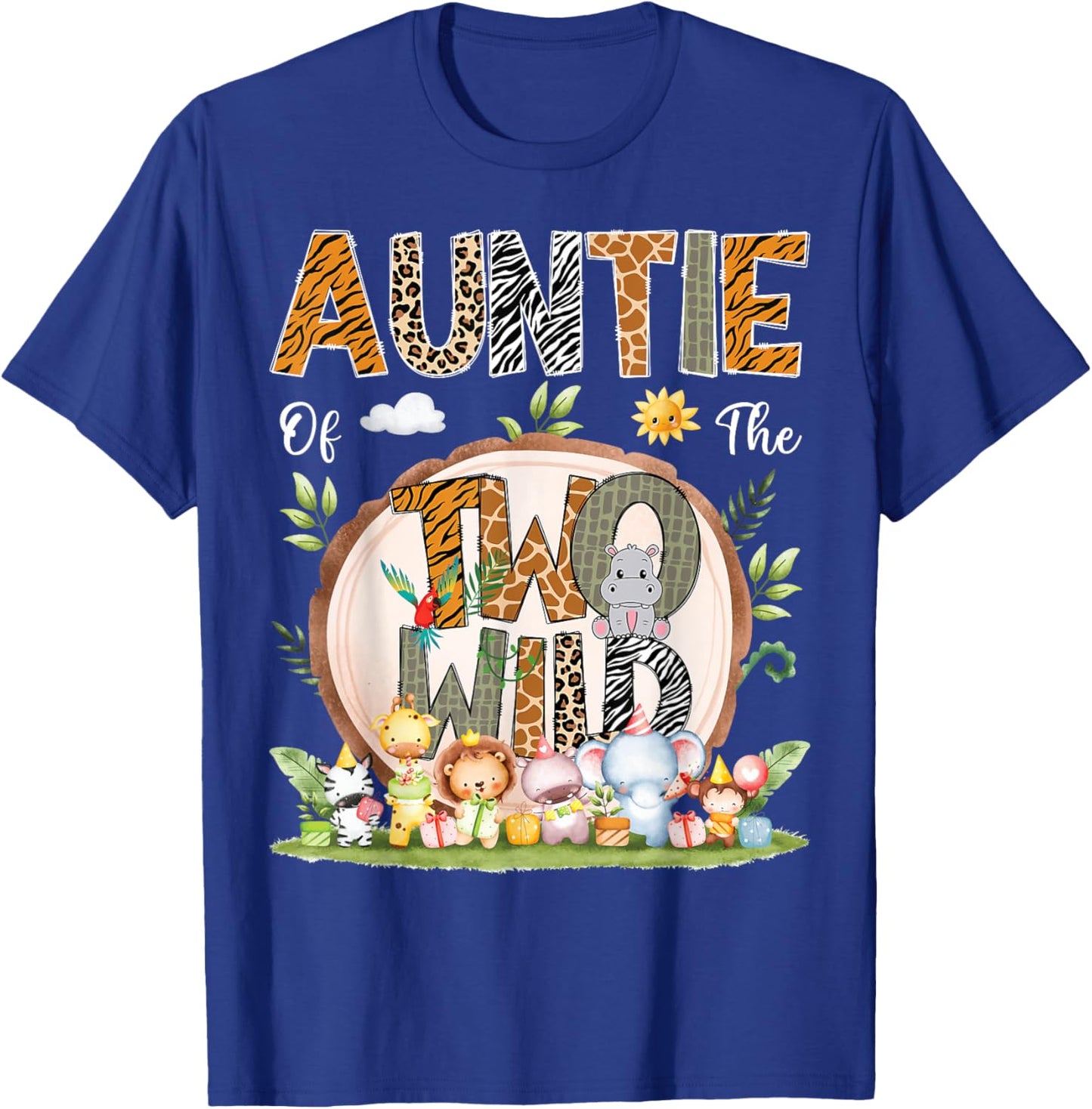 Auntie Of The Two Wild Animal Safari 2Nd Birthday Party T-Shirt - T-Shirt | Royal