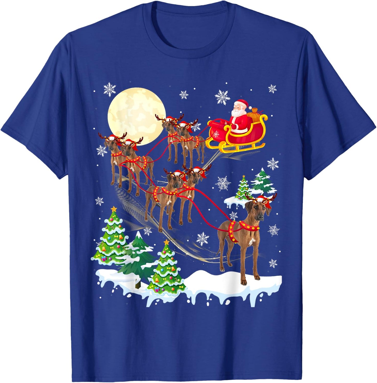 Rhodesian Ridgeback Reindeer Christmas Dog Riding Santa Men Women Kids T-Shirt - T-Shirt | Royal
