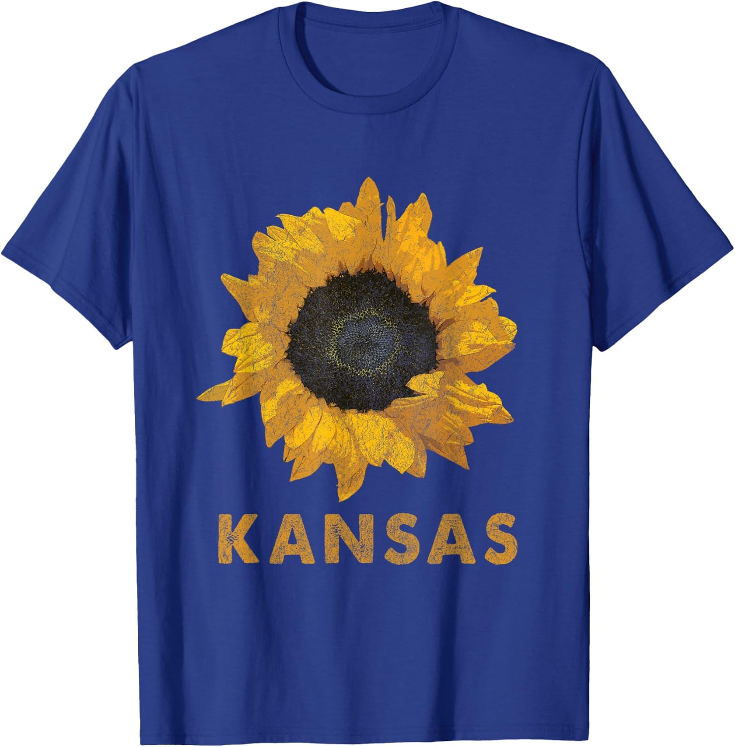 Kansas State Flower / Sunflower Print / Vintage Style T-Shirt - T-Shirt | Royal