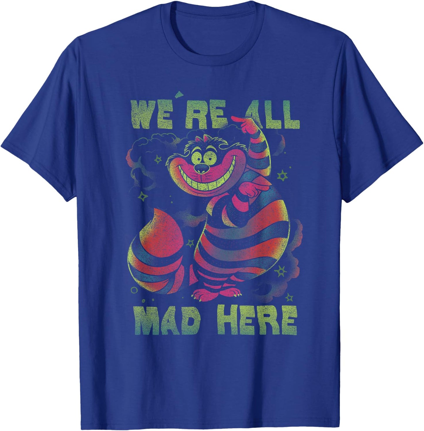 Disney Alice In Wonderland Cheshire Cat Neon All Mad Here Short Sleeve T-Shirt - T-Shirt | Royal