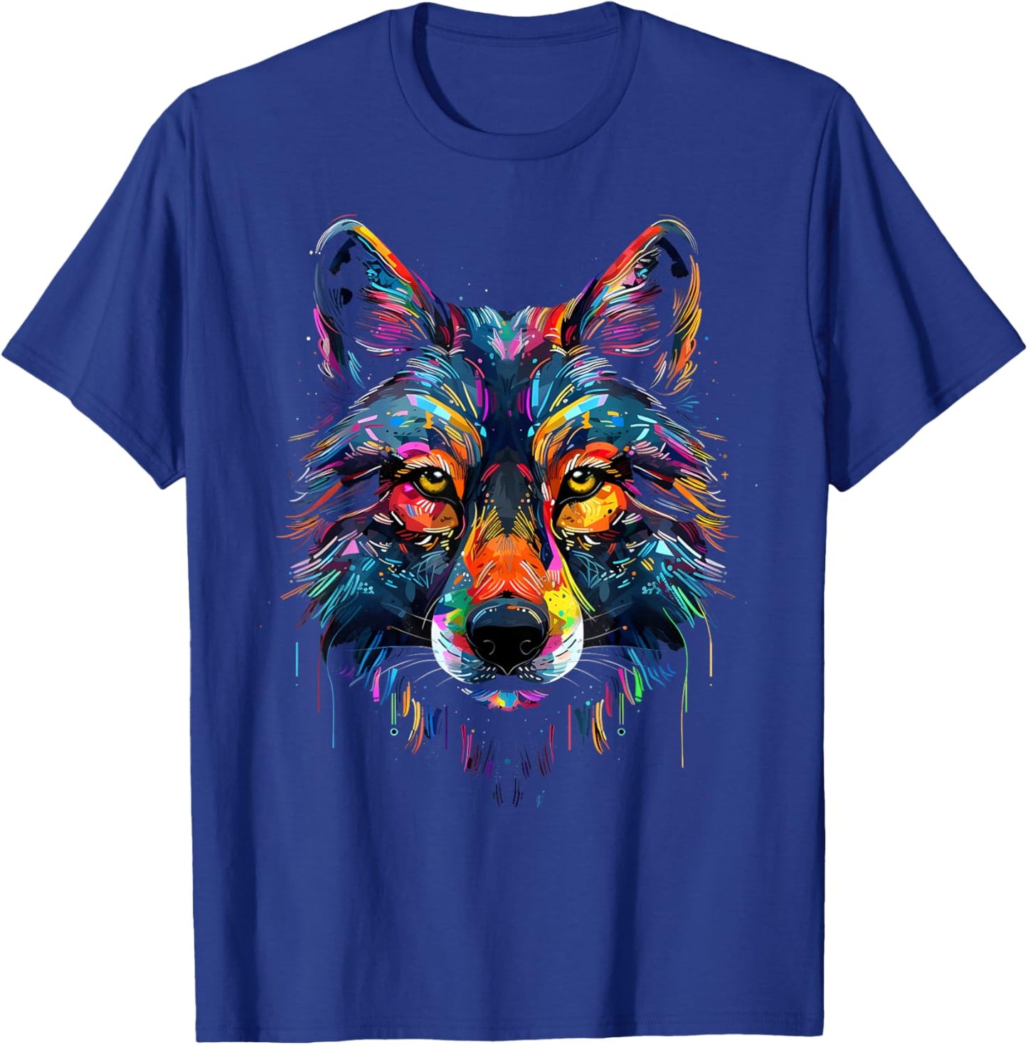Wolf Face Colorful Majestic Wild Wolves Art Black T-Shirt - T-Shirt | Royal