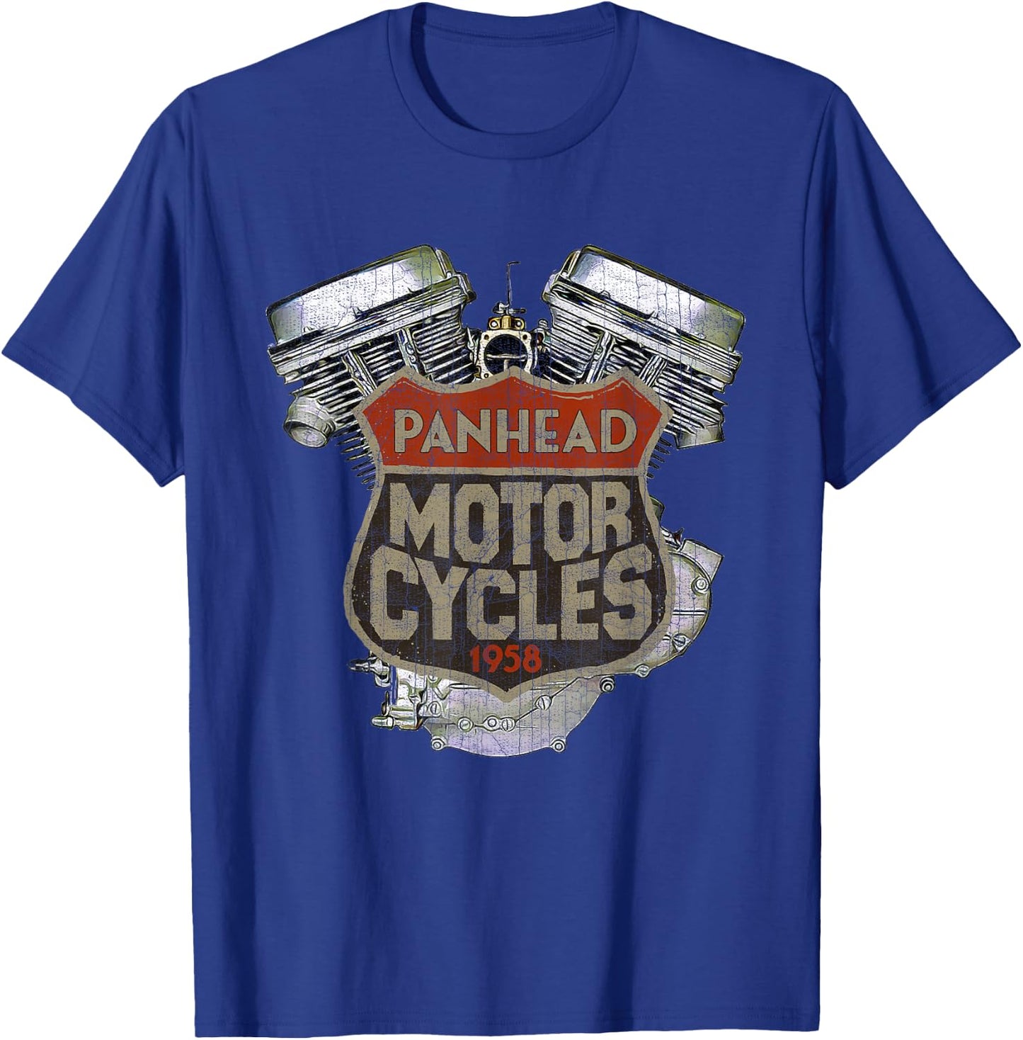 1958 Panhead Motorcycle Vintage Distressed Biker Chopper Rat T-Shirt - T-Shirt | Royal