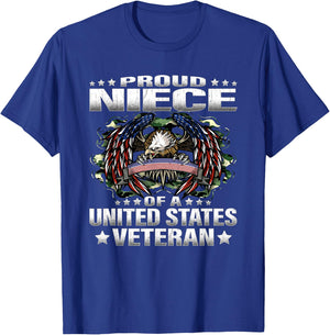 Proud Niece Of A United States Veteran Military Vet's Family T-Shirt - T-Shirt | Royal