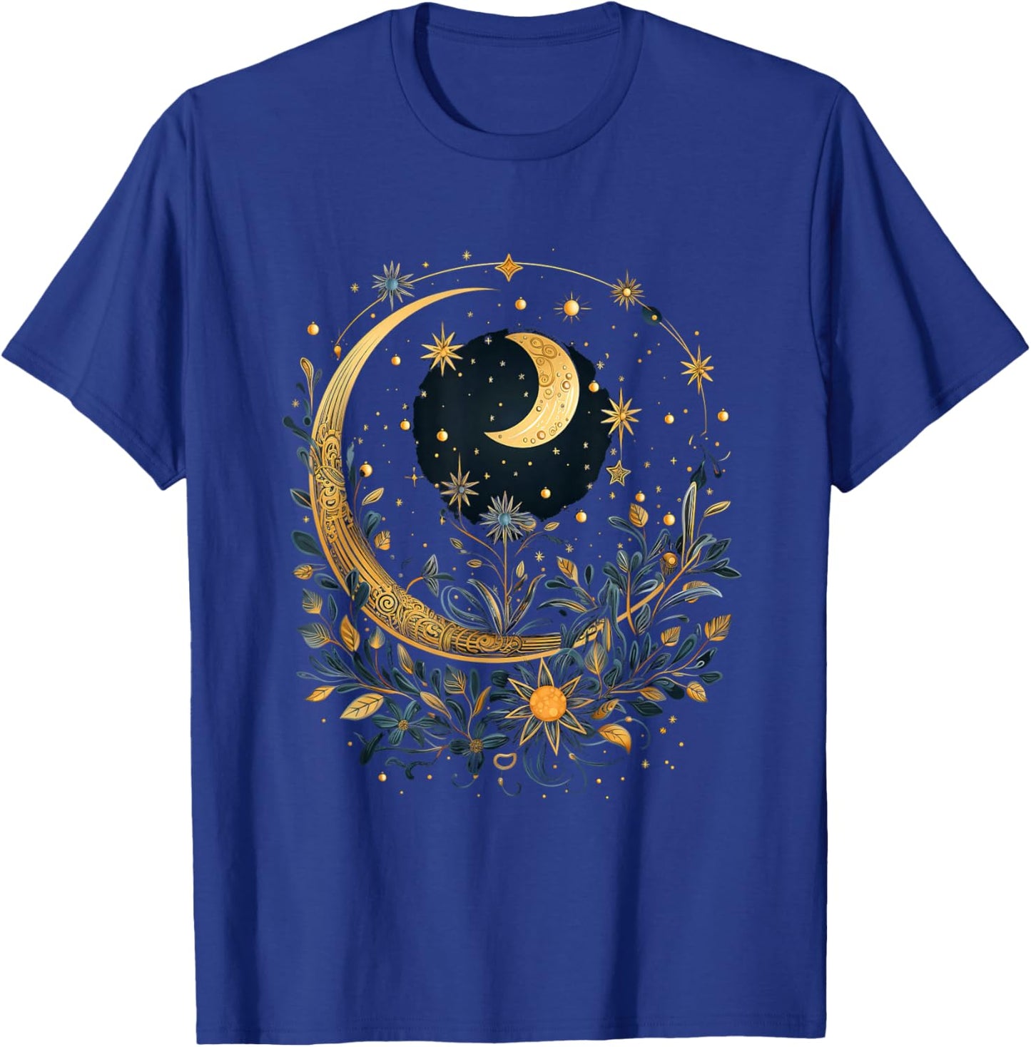 Mystic Sun and Moon Woman Mystical Flowers Aesthetic T-Shirt - T-Shirt | Royal