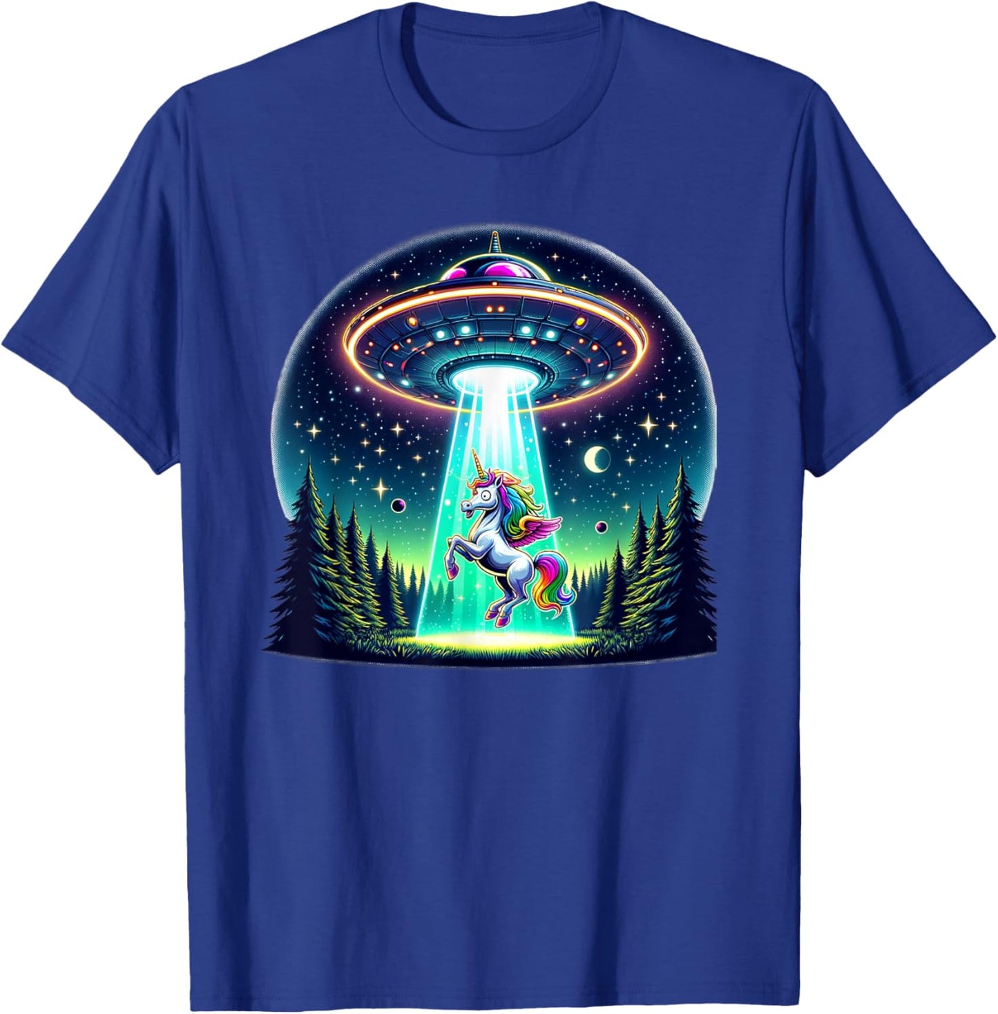 Rainbow Unicorn Abduction Alien Invasion Funny UFO Spaceship T-Shirt - T-Shirt | Royal