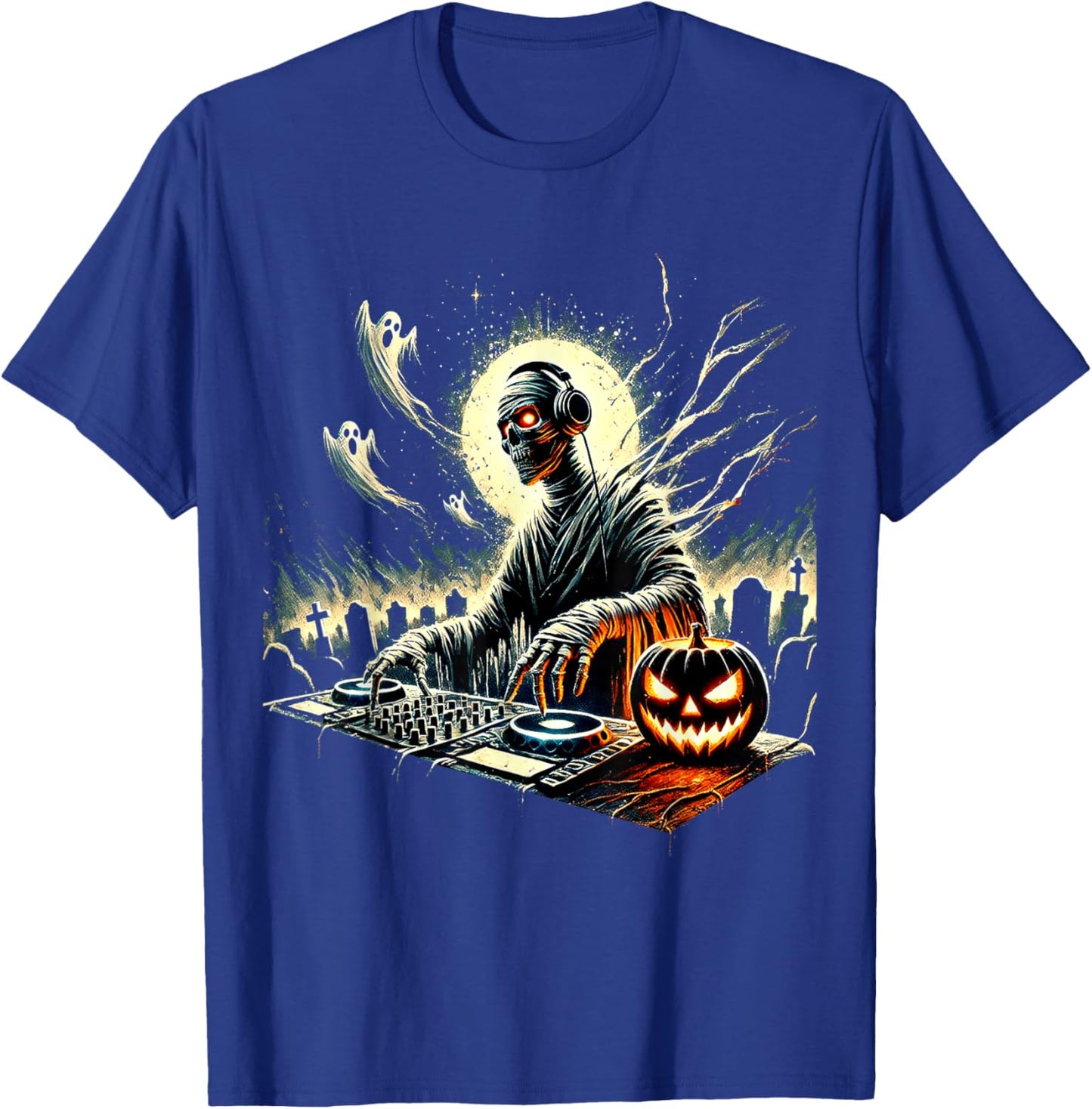 Spooky Mummy DJ Halloween Music Vibes Creepy Scary Horror T-Shirt - T-Shirt | Royal
