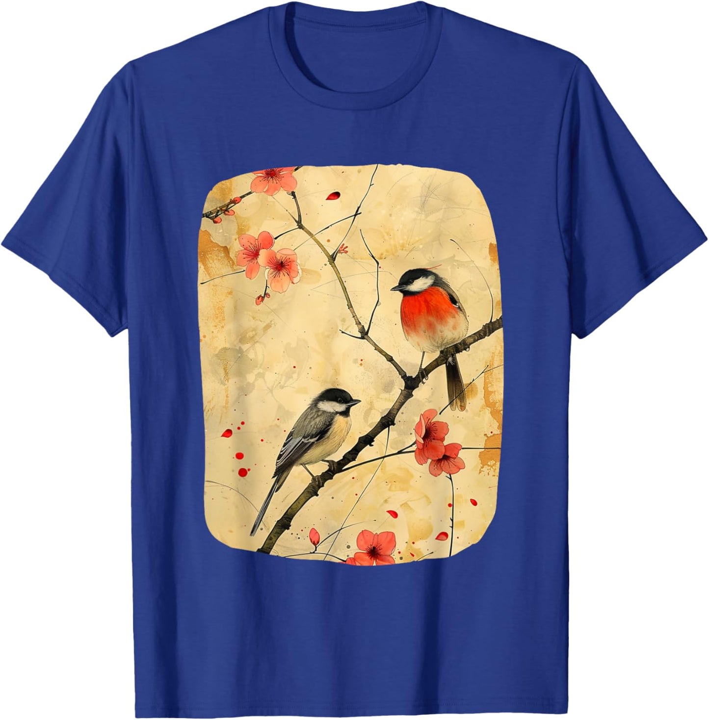 Japanese Art Birds On Cherry Blossom, Japanese T-Shirt - T-Shirt | Royal