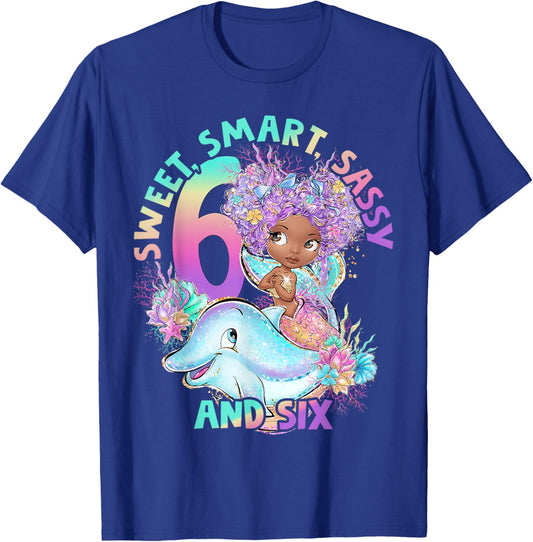 Black Mermaid 6th Birthday Sweet Sassy Six Black Girl Magic T-Shirt - T-Shirt | Royal
