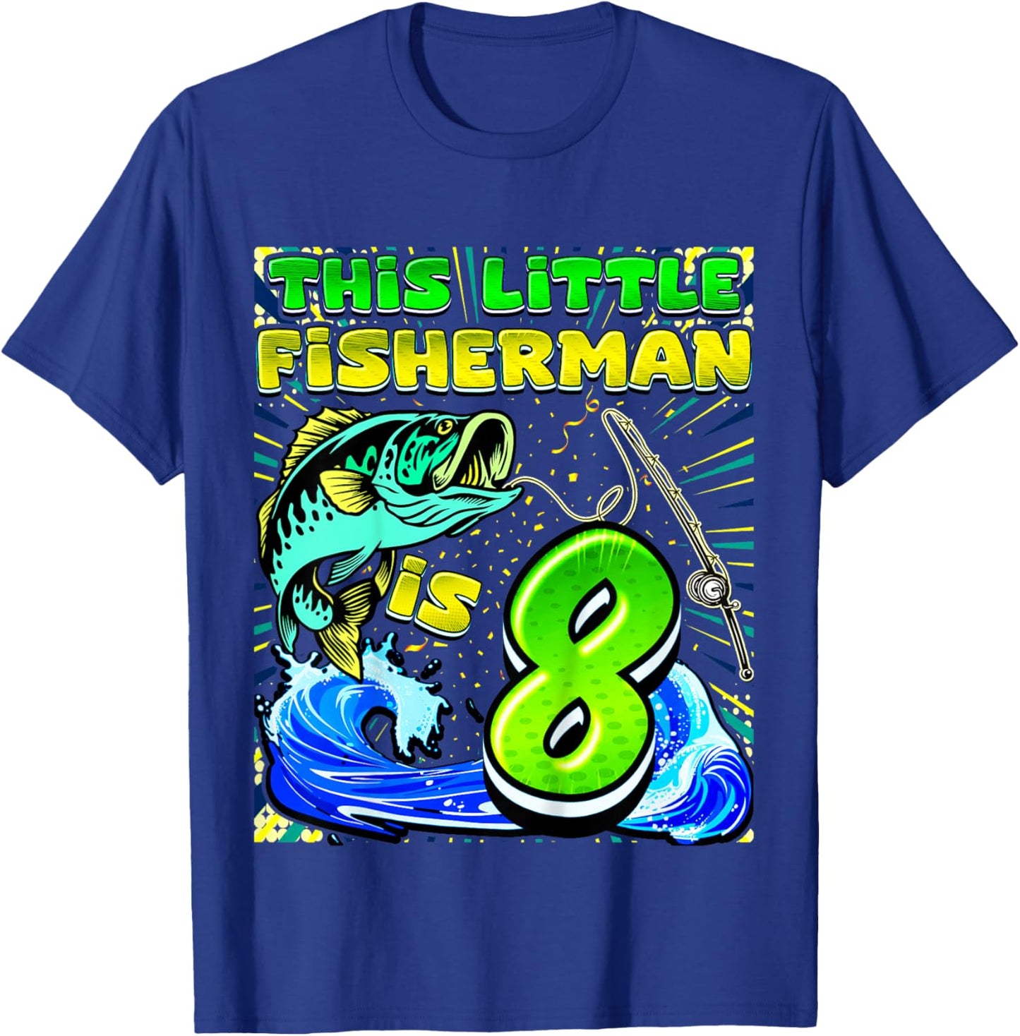 Kids Fishing Birthday Shirt 8 Year Old Boy Fisher 8th Bday Kids T-Shirt - T-Shirt | Royal
