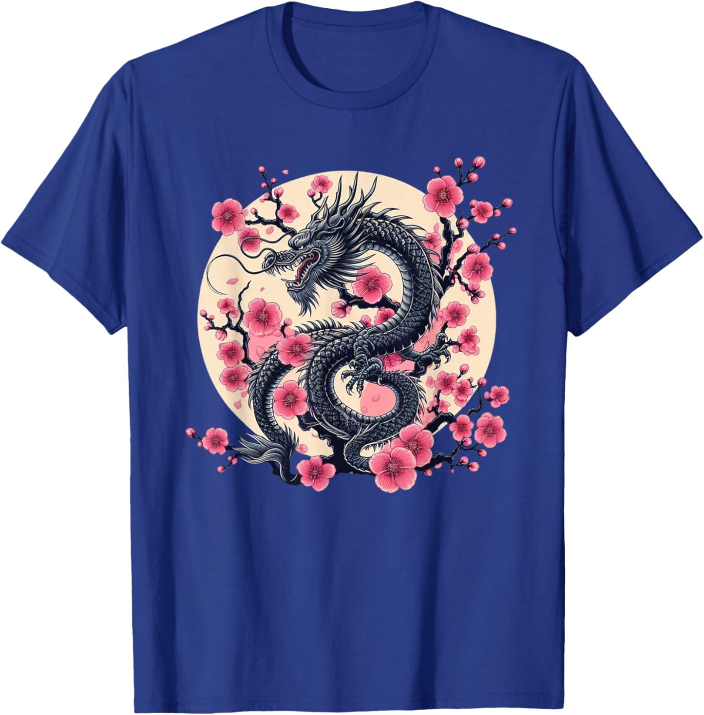 Vintage Chinese Dragon Asian Art Cherry Blossom Pink Flower T-Shirt - T-Shirt | Royal