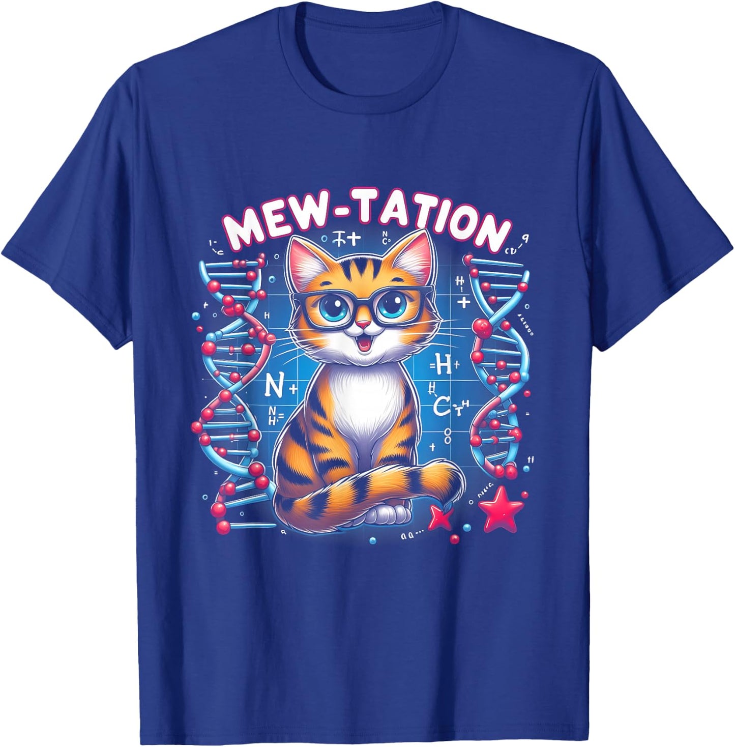 Mew-tation Funny Cat Science DNA Cells Biology Teacher T-Shirt - T-Shirt | Royal