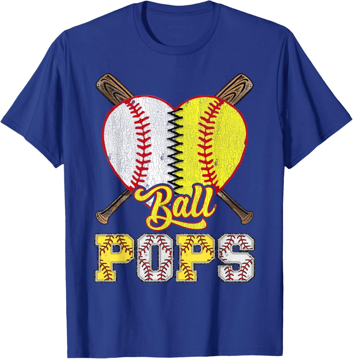 Pops Of Both Ball Pops Half Baseball Softball T-Shirt - T-Shirt | Royal