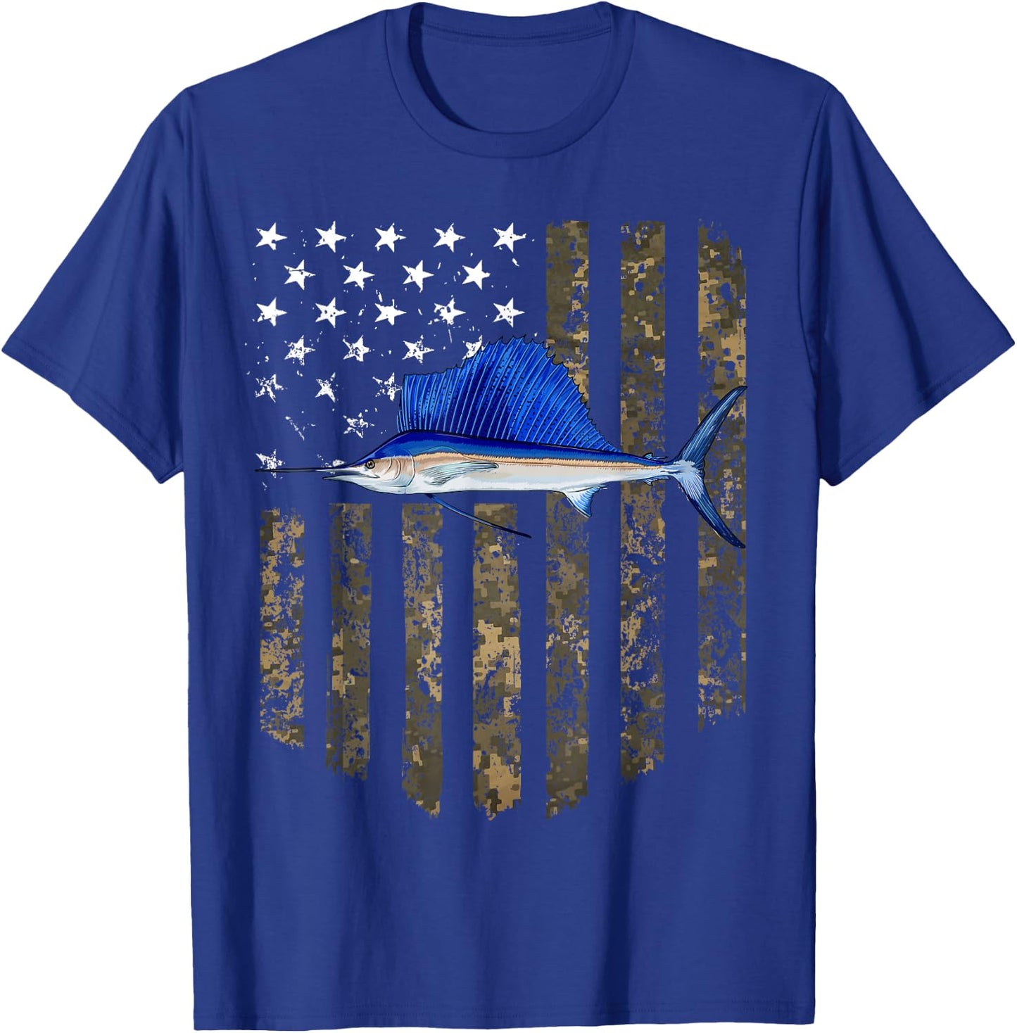Camo American Flag Sailfish Fishing 4th Of July Men T-Shirt - T-Shirt | Royal