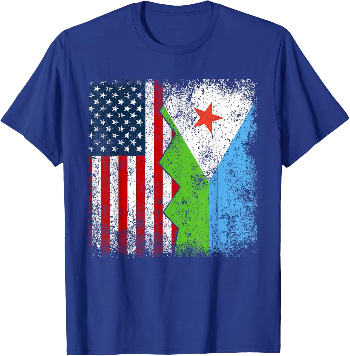 Djiboutian Roots | Half American Flags | America Djibouti T-Shirt - T-Shirt | Royal