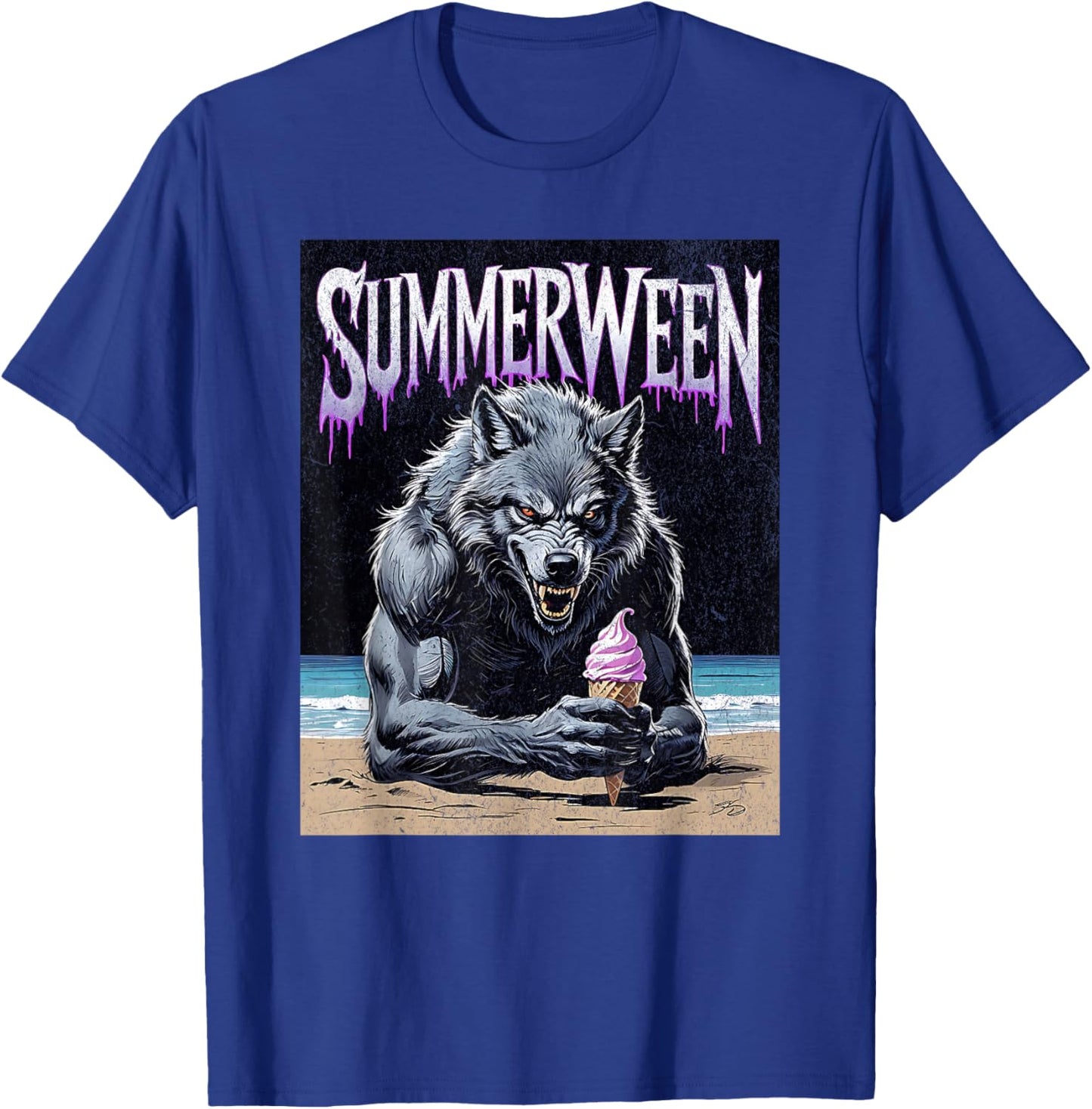 Summerween Werewolf Ice Cream Gothic Halloween Beach T-Shirt - T-Shirt | Royal