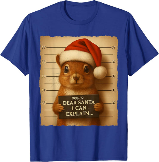 Funny Christmas Squirrel - Cute Squirrel Santa Hat T-Shirt - T-Shirt | Royal