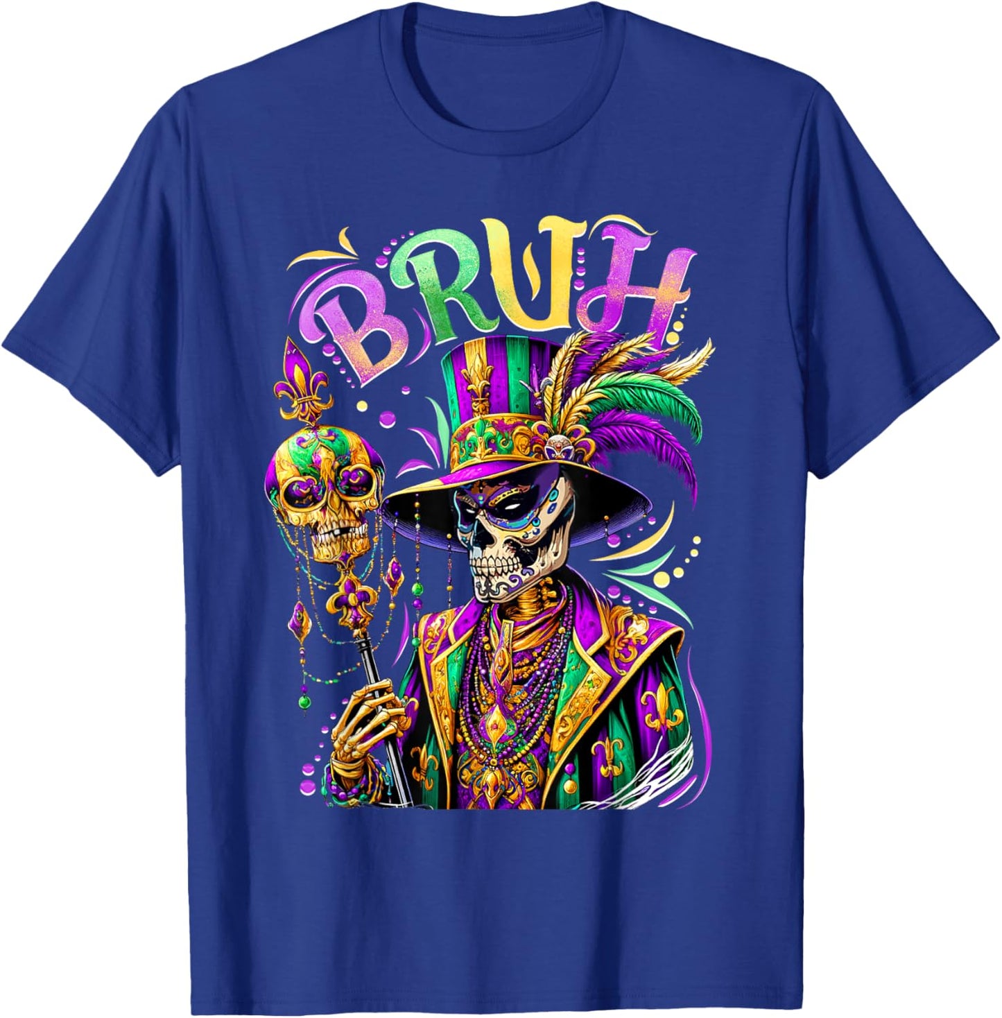 BRUH Mardi Gras Doctor New Orleans Skeleton Mardi Gras Skull T-Shirt - T-Shirt | Royal