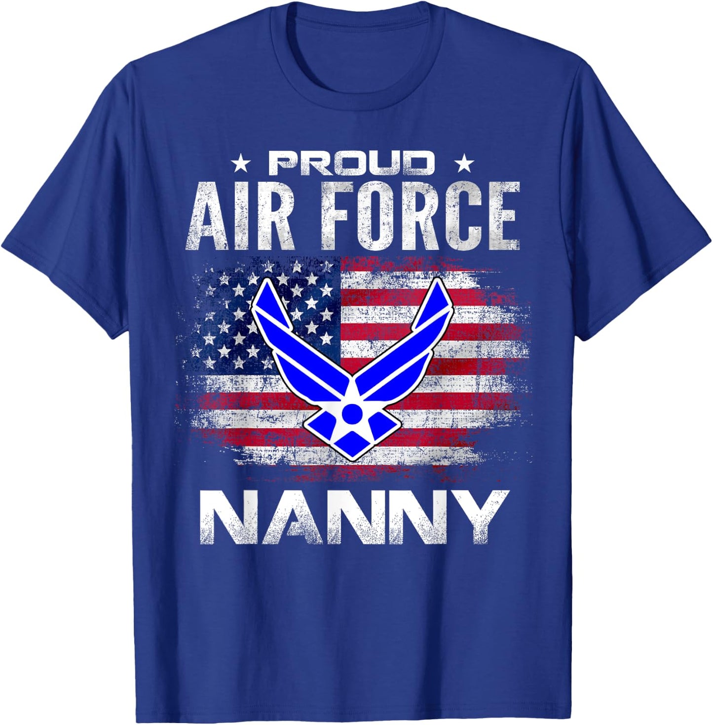 Proud Air Force Nanny With American Flag Gift Veteran T-Shirt - T-Shirt | Royal