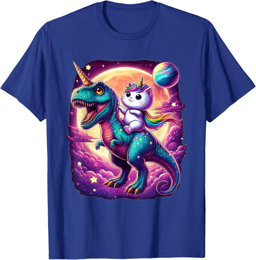 Cat Unicorn Riding Dinosaur T rex Kitten Lover Space Galaxy