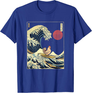 Rooster Kanagawa Wave Funny Surf Animal T-Shirt - T-Shirt | Royal