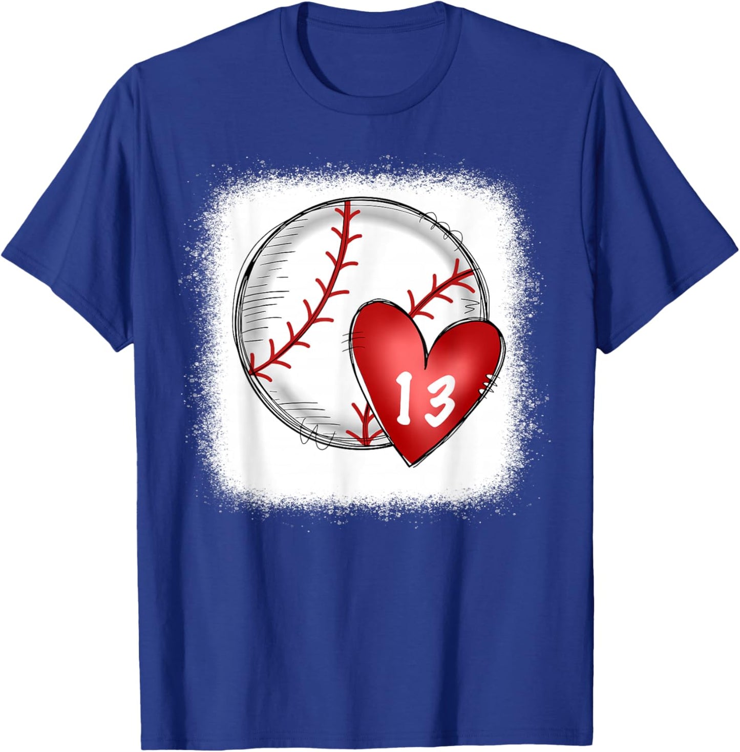 Bleached Custom Baseball Mom Number 13 Heart for Mom T-Shirt - T-Shirt | Royal