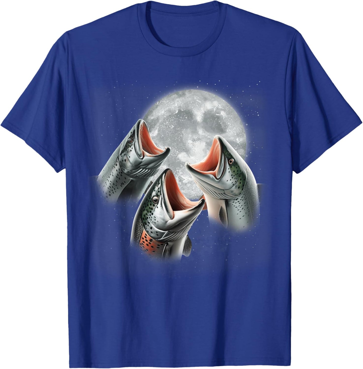 3 Salmon Fish Howling At The Moon Funny Salmon Fishing Lover T-Shirt - T-Shirt | Royal