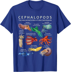 The Cephalopod Octopus Squid Cuttlefish and Nautilus Sea T-Shirt - T-Shirt | Royal