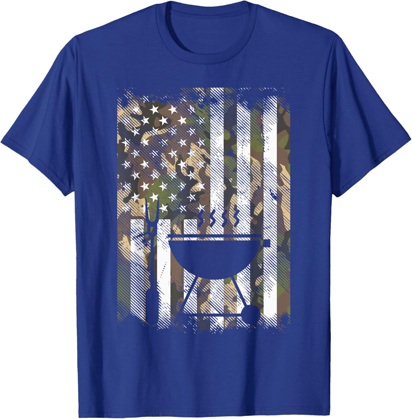Camo US Flag Bbq Grill Vintage Grilling Smoking Patriotic T-Shirt - T-Shirt | Royal