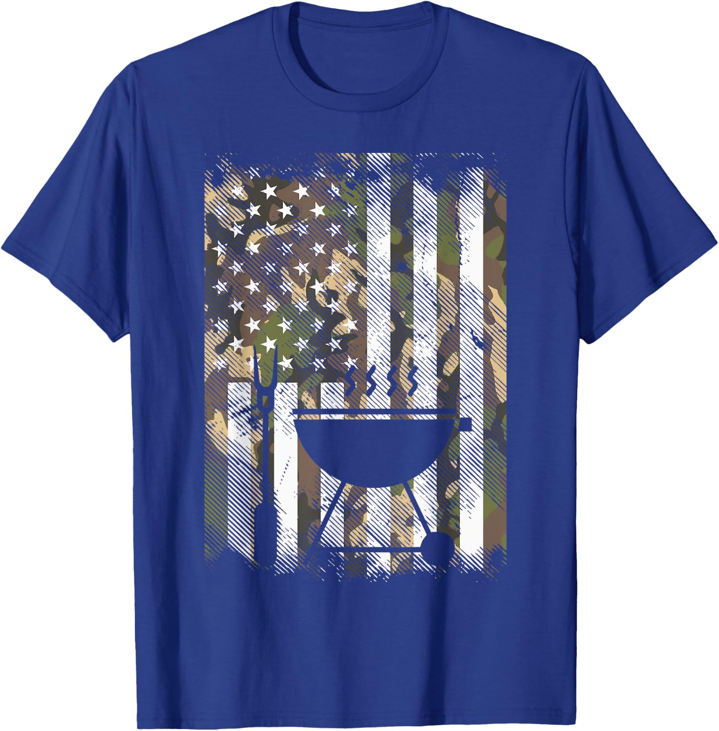 Camo US Flag Bbq Grill Vintage Grilling Smoking Patriotic T-Shirt - T-Shirt | Royal