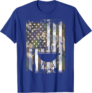 Camo US Flag Bbq Grill Vintage Grilling Smoking Patriotic T-Shirt - T-Shirt | Royal
