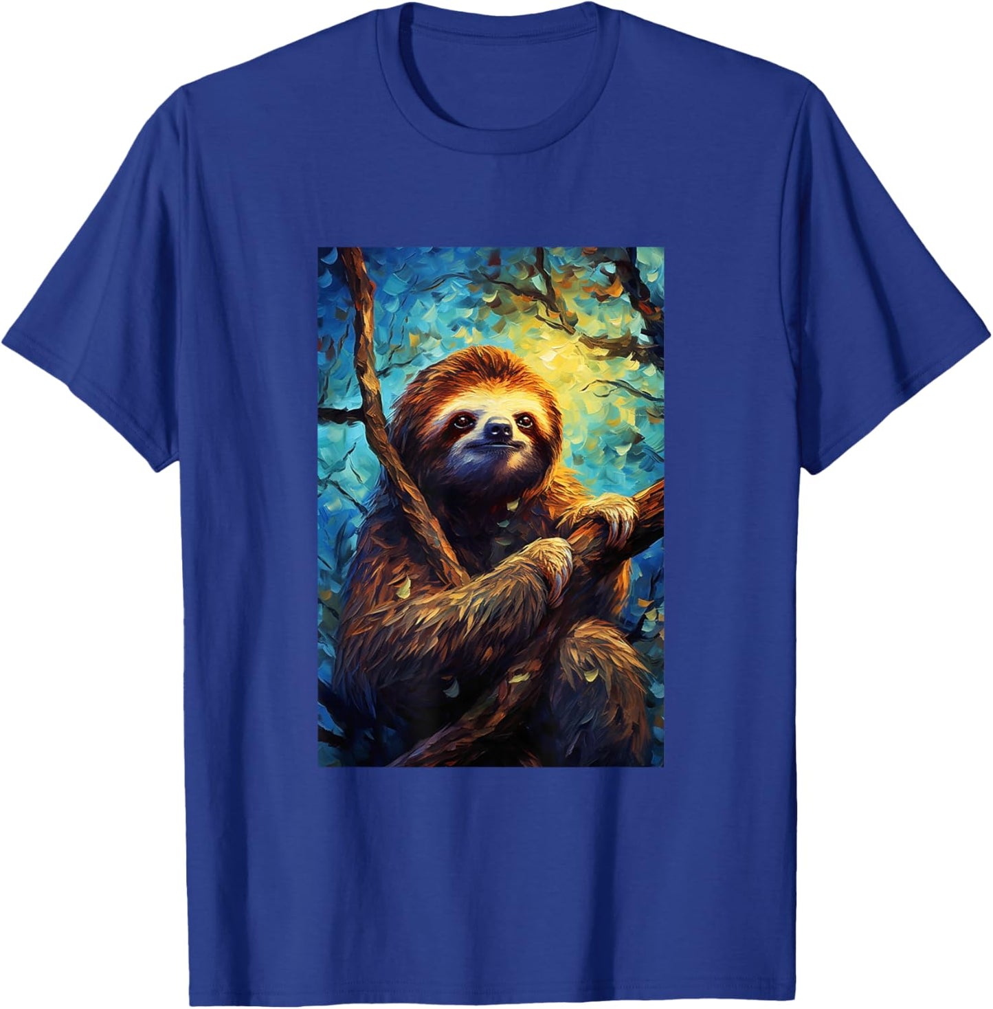 Sloth - Van Gogh Style - Starry Night T-Shirt - T-Shirt | Royal