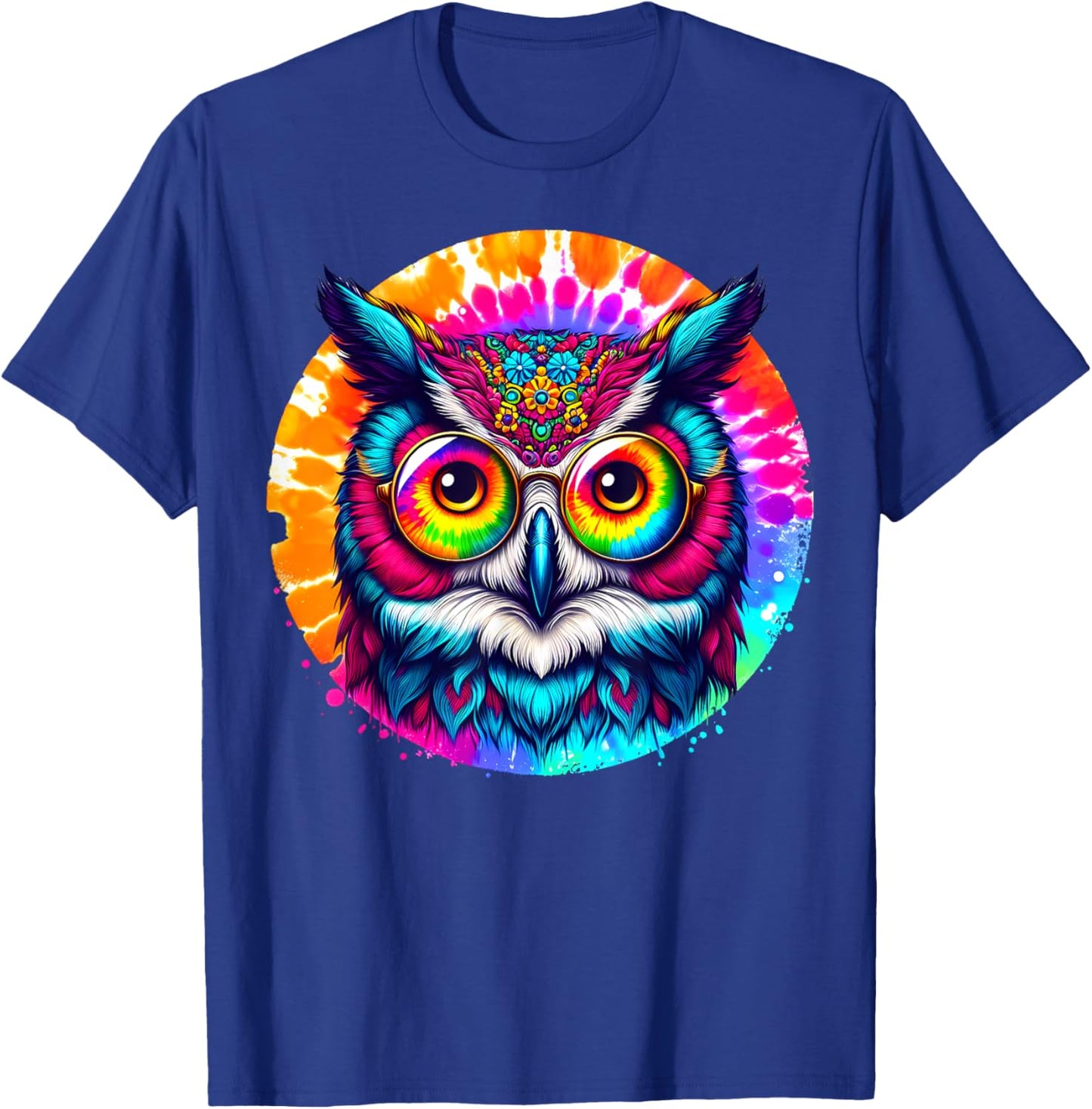 Cool Tie Dye Owl Sunglasses Bird Graphic Illustration Art T-Shirt - T-Shirt | Royal