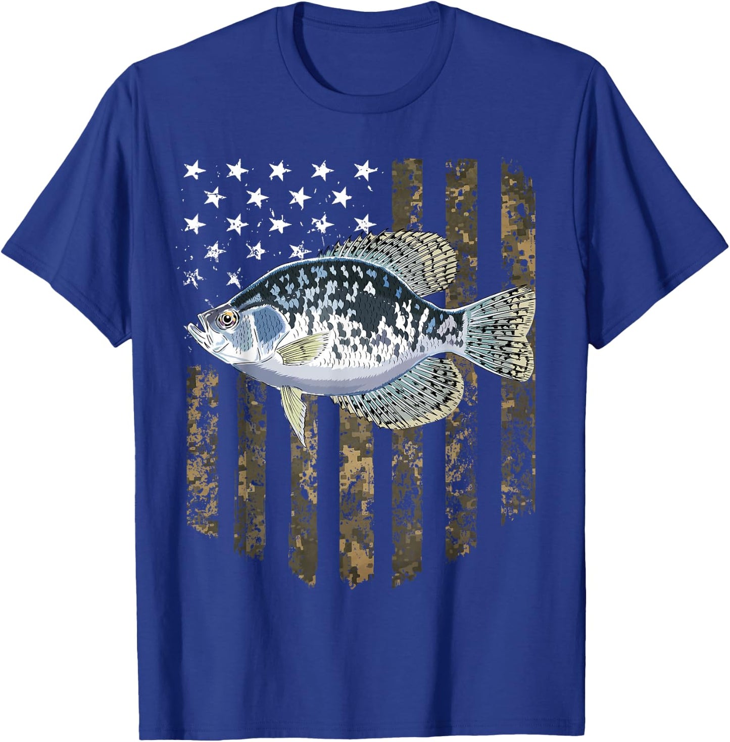 Camo American Flag Crappie Fishing 4th Of July T-Shirt - T-Shirt | Royal