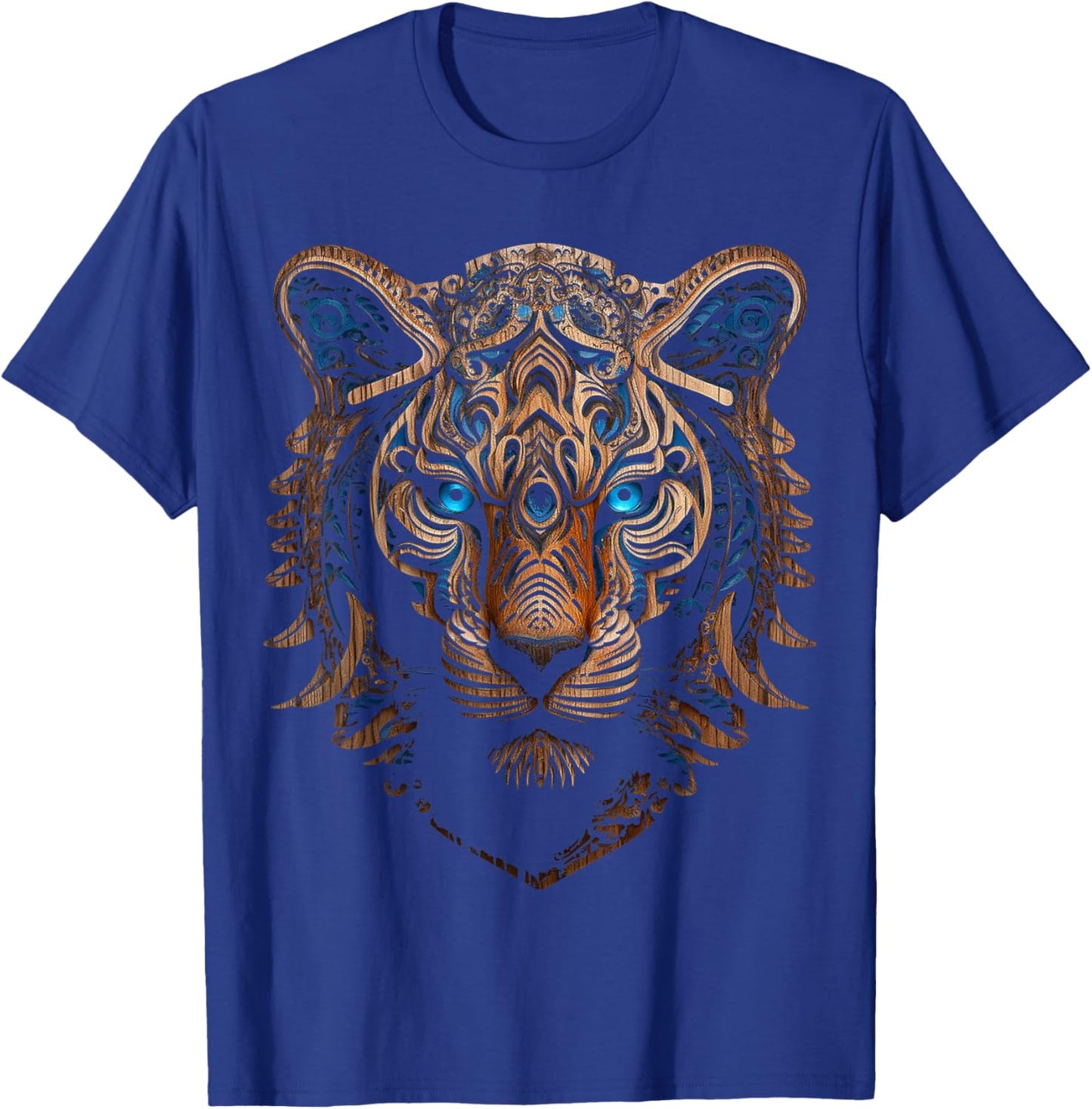 Tiger Sculpture Blue Eyes Animal Art Portrait Graphic Tiger T-Shirt - T-Shirt | Royal