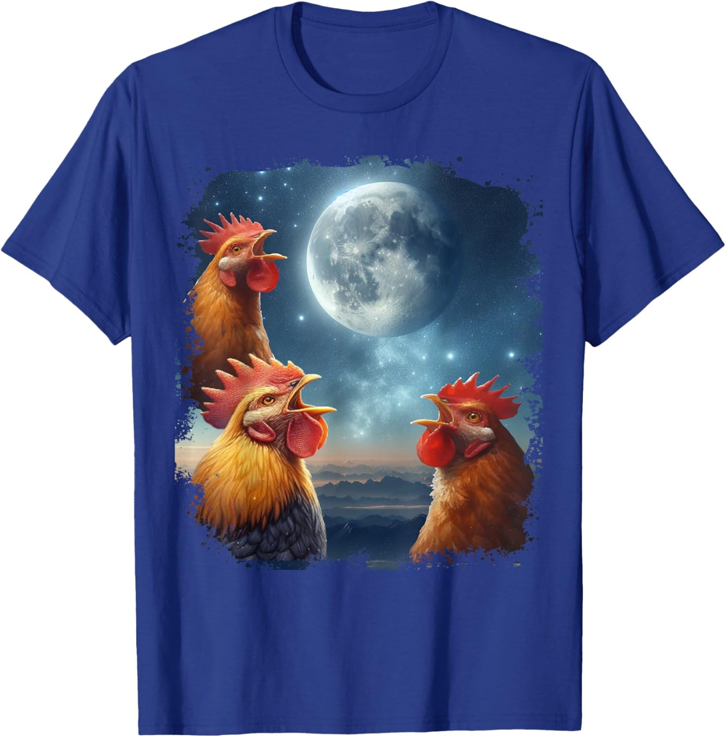 3 Chicken Moon, Funny 3 Chicken Howling Like Wolves T-Shirt - T-Shirt | Royal