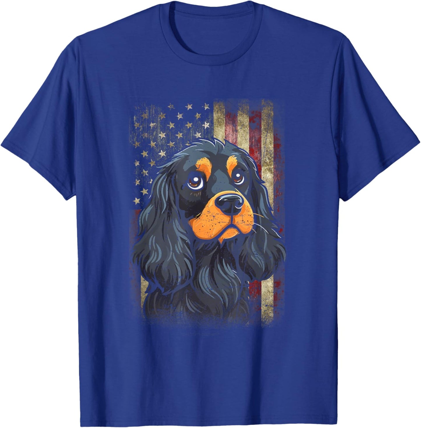 Patriotic Black And Tan Cocker Spaniel Flag USA Dog Lover Men Women T-Shirt - T-Shirt | Royal