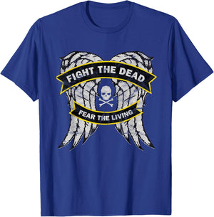 Fight the Dead Fear the Living Distressed Zombie Hunter T-Shirt - T-Shirt | Royal