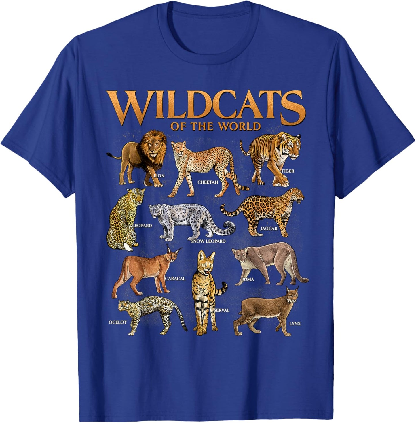 Wild Cats Animals of the World Educational Wild Animal Lover T-Shirt - T-Shirt | Royal
