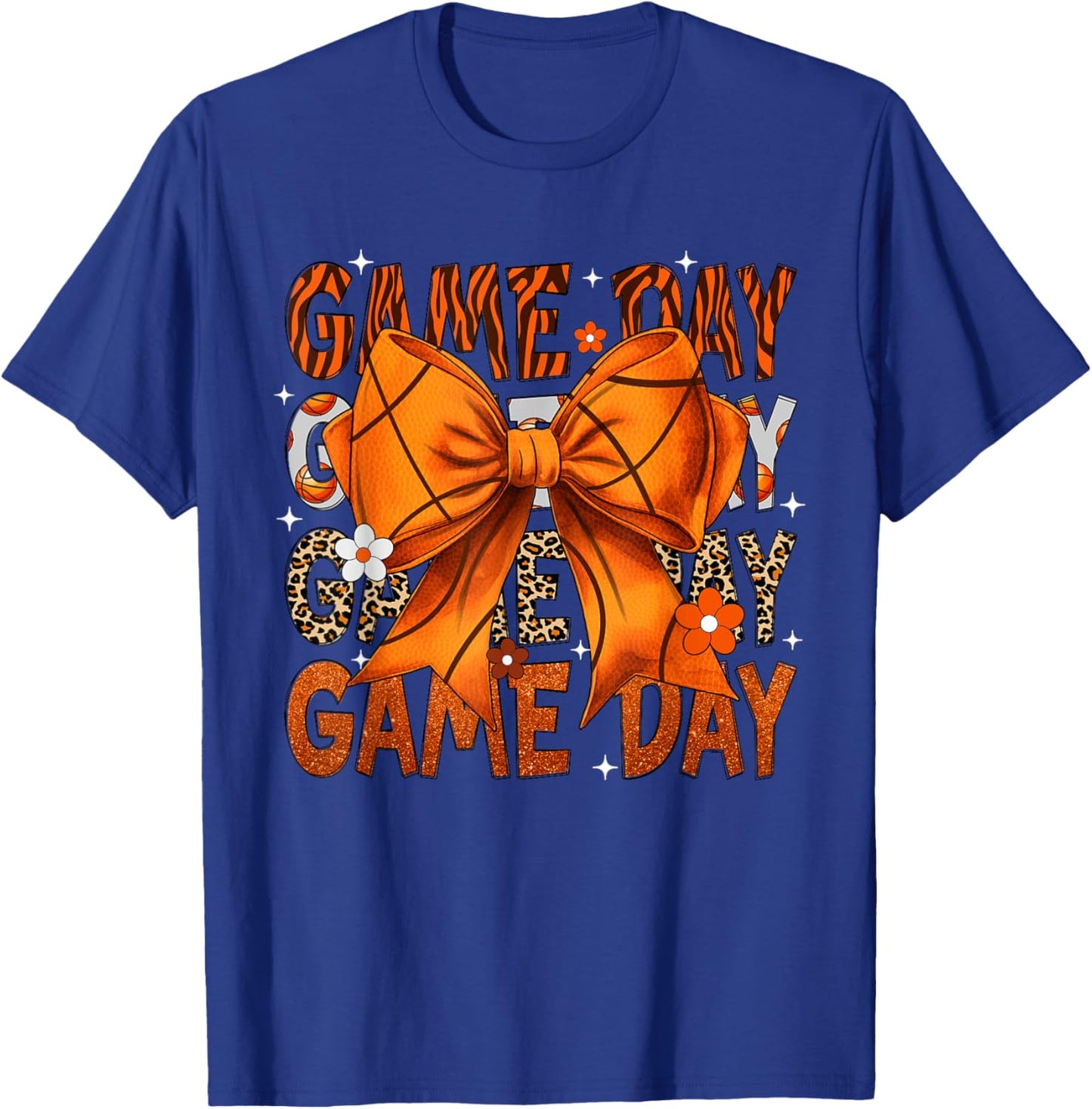 Game Day Basketball Bow Coquette Leopard Basketball T-Shirt - T-Shirt | Royal