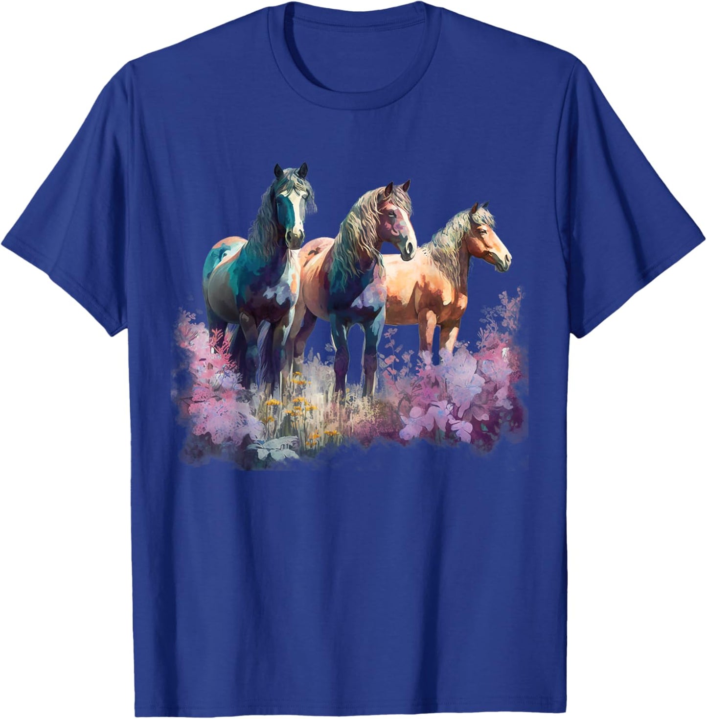Horses Flowers Wild Mane Boho Western Southern Cowgirl T-Shirt - T-Shirt | Royal