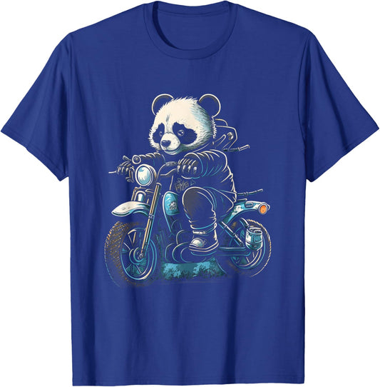 Panda riding motorcycle biker panda bear motorcyclist gift T-Shirt - T-Shirt | Royal
