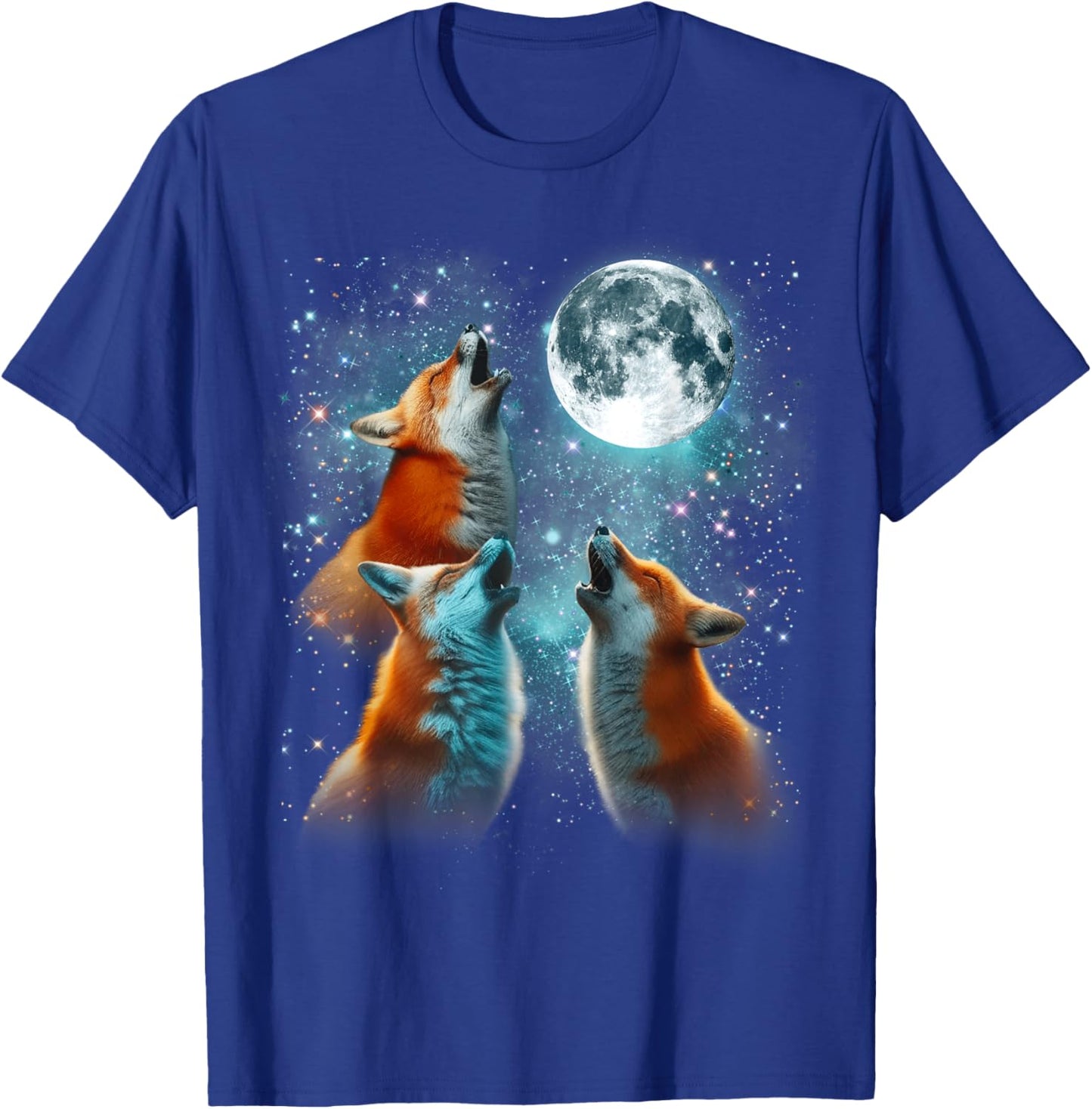 3 Fox Moon Howling Red Fox Head Funny , Women, Kid T-Shirt - T-Shirt | Royal