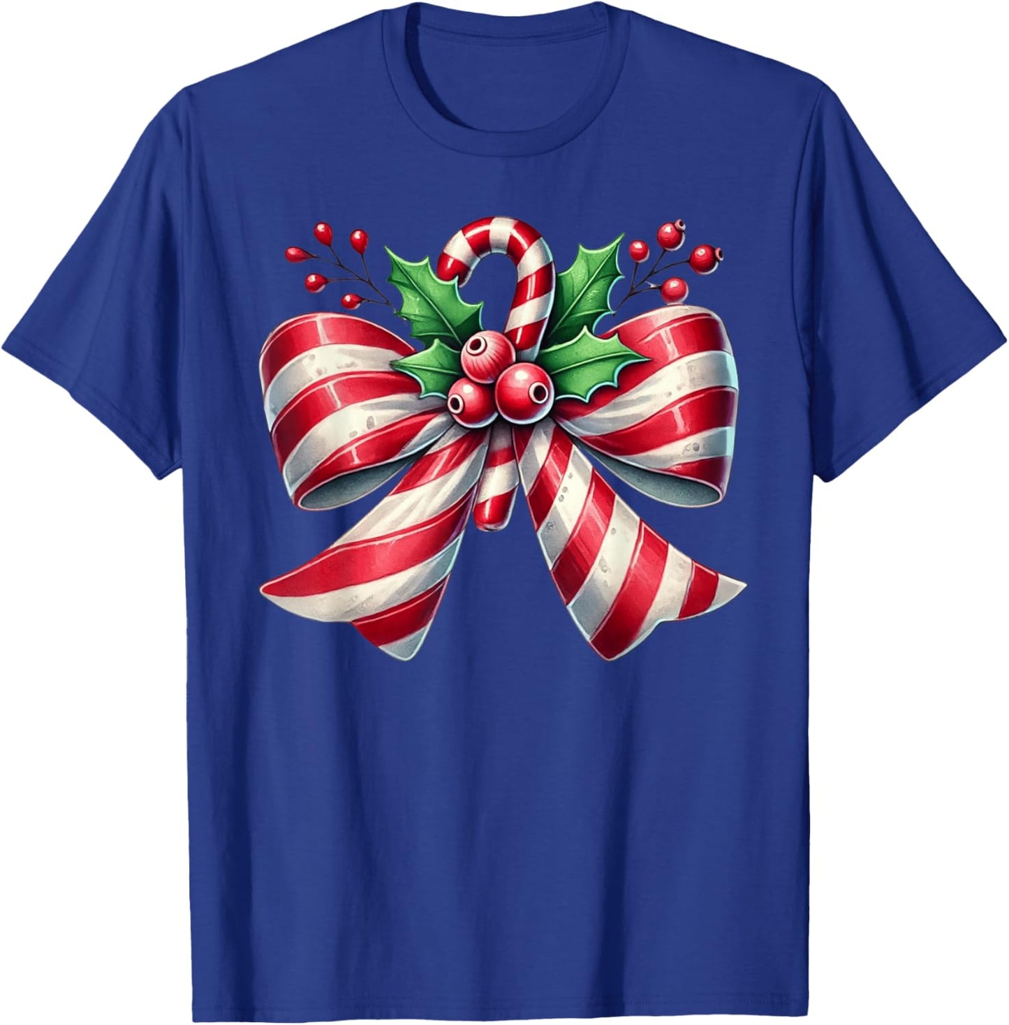 Cute Bow Candy Cane Coquette Christmas T-Shirt - T-Shirt | Royal