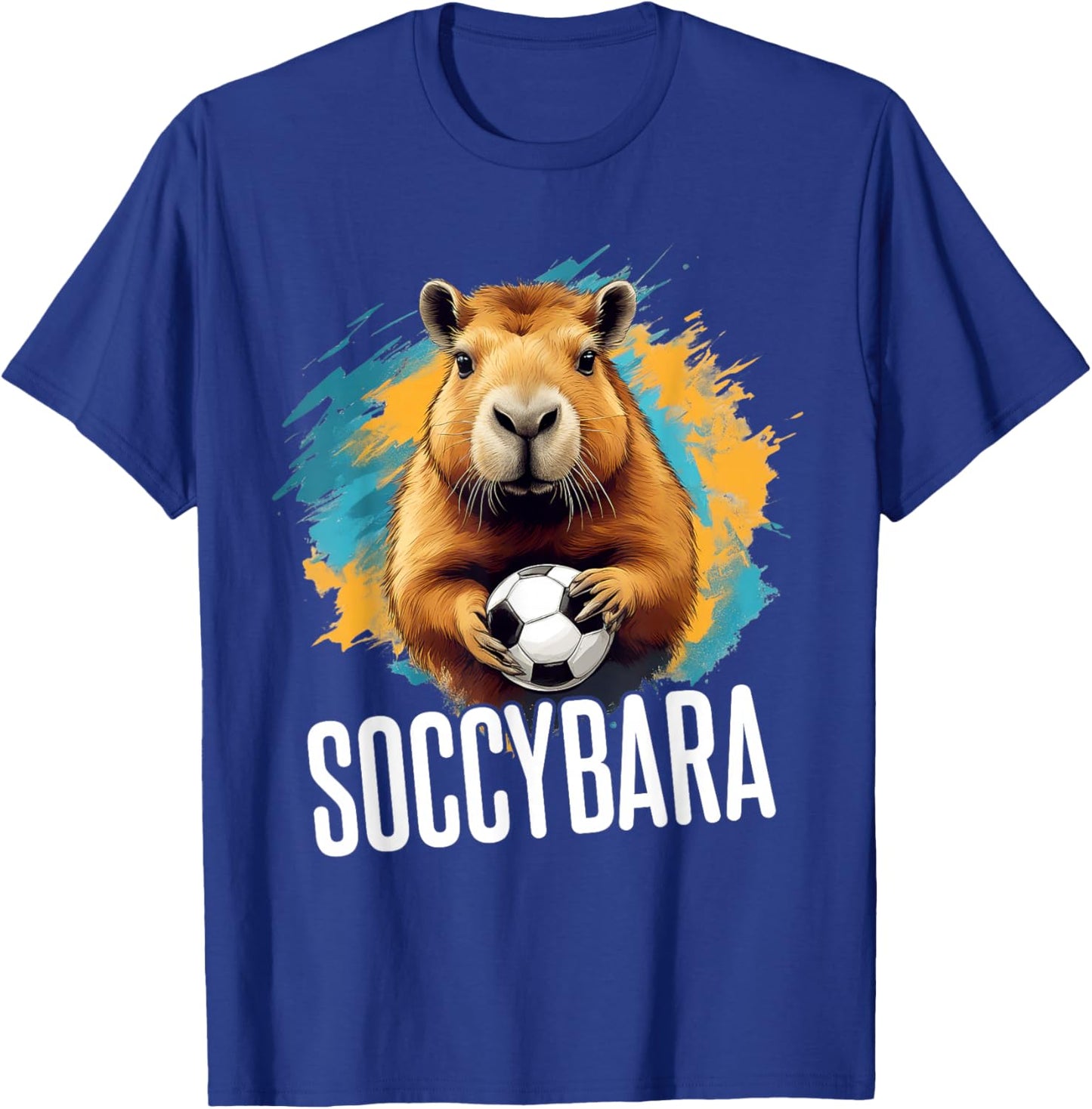 Soccybara Delight - Capybara with Football Soccer T-Shirt - T-Shirt | Royal