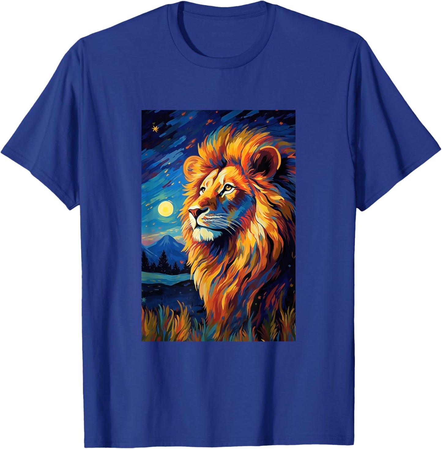 Lion Africa Van Gogh Style Starry Night Graphic T-Shirt - T-Shirt | Royal