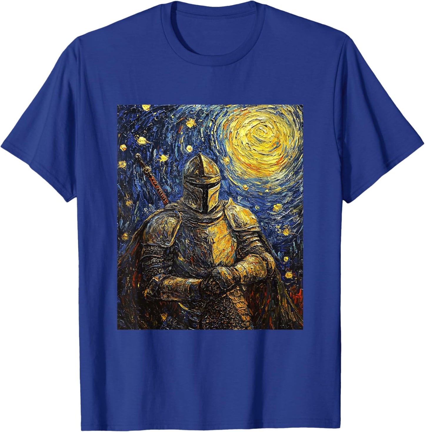 Knight Medieval Van Gogh Style Starry Night Graphic T-Shirt - T-Shirt | Royal