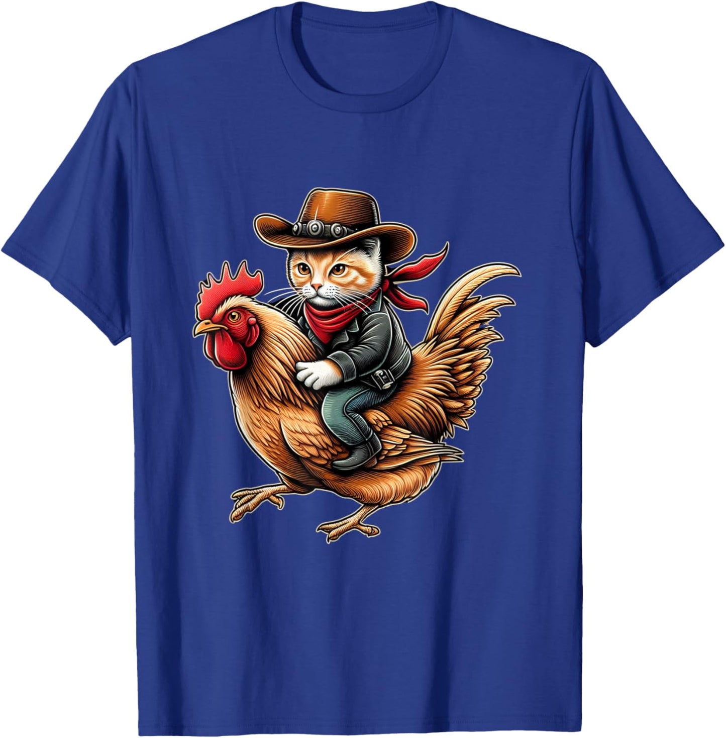Cowboy Cat Riding Chicken Funny Western Vintage Design T-Shirt - T-Shirt | Royal