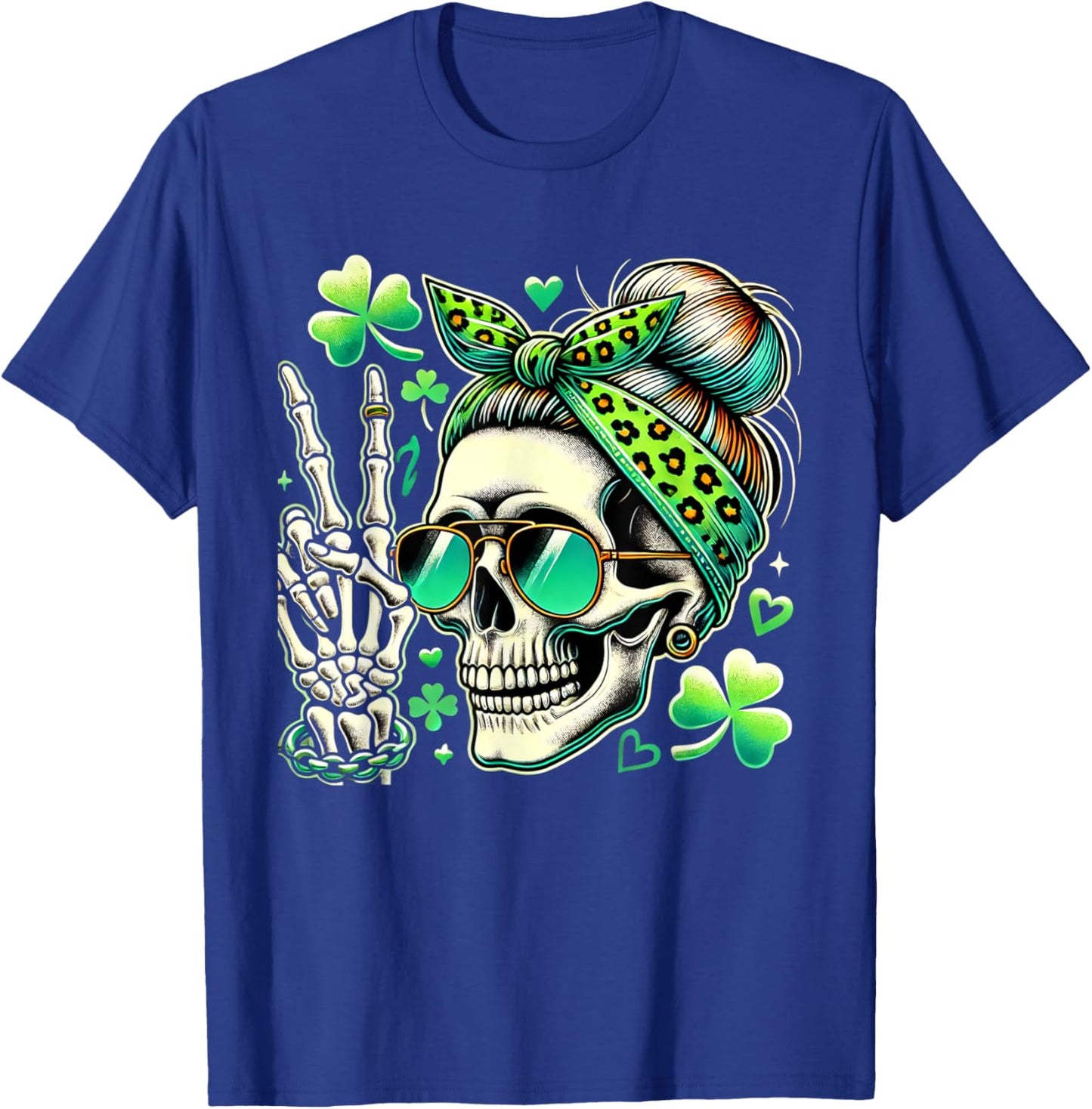 St Patricks Day Skull Messy Bun Saint Pattys Paddys Women T-Shirt - T-Shirt | Royal