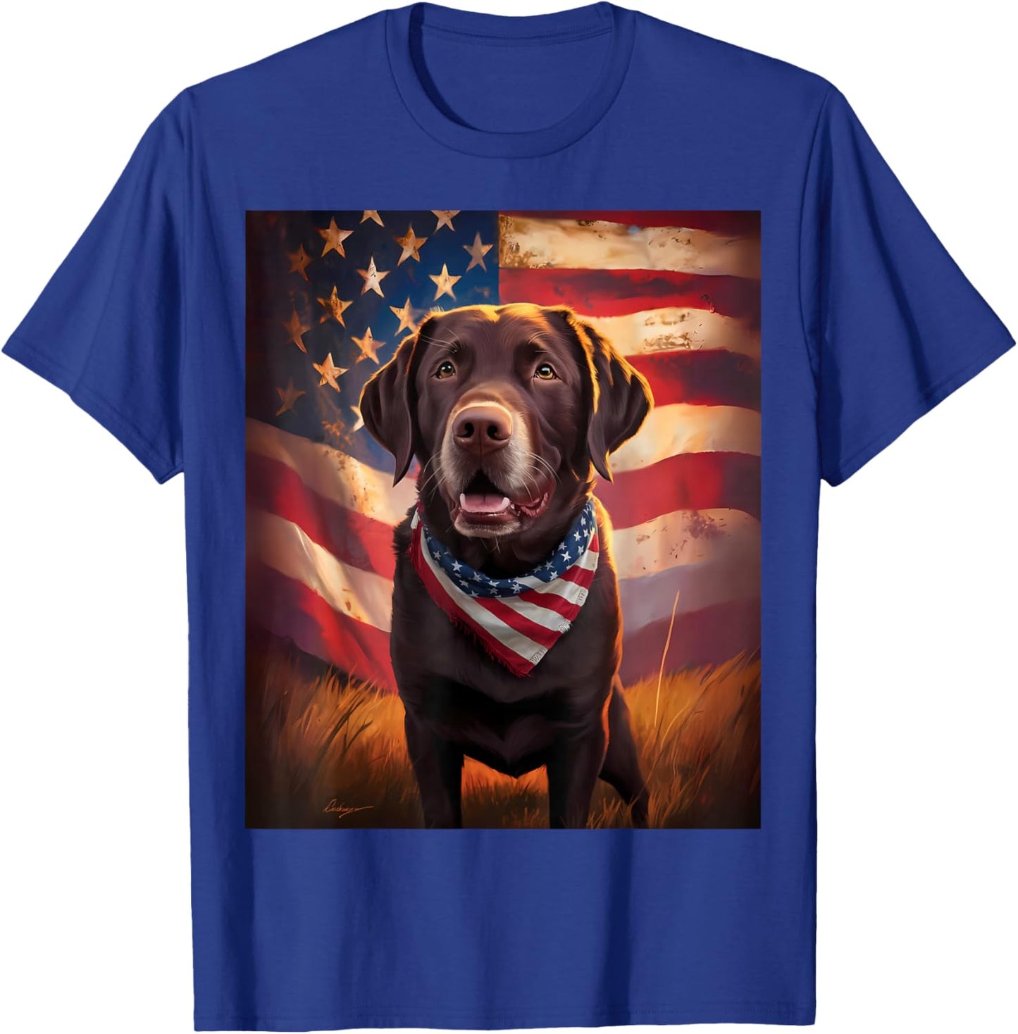 American Chocolate Labrador 4th of July Dog American Flag T-Shirt - T-Shirt | Royal