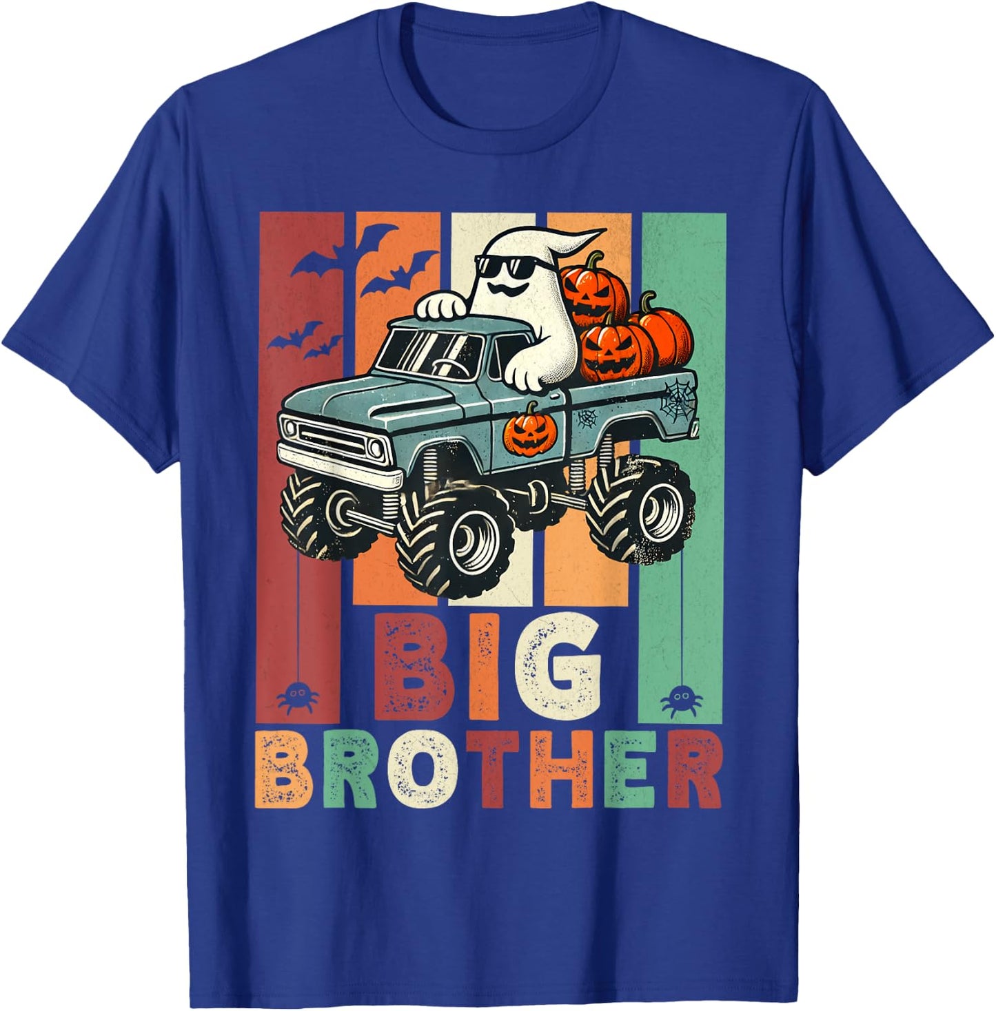 Vintage Ghost Monster Truck Halloween Big Brothers Pumpkins T-Shirt - T-Shirt | Royal